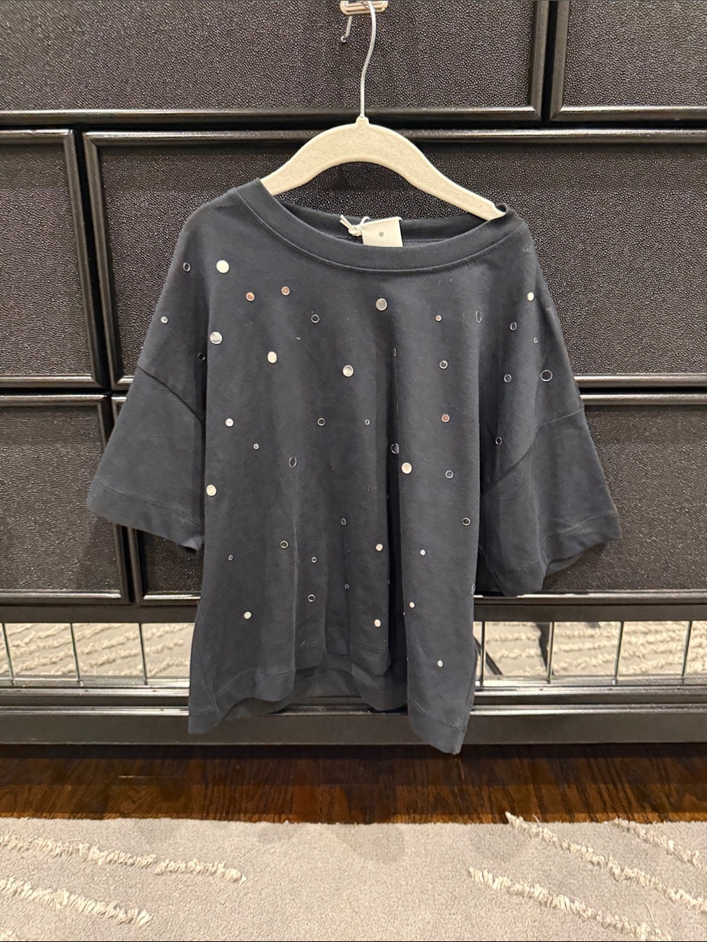 Zara Black Short-Sleeve Tee with Silver and Gold Dot Details